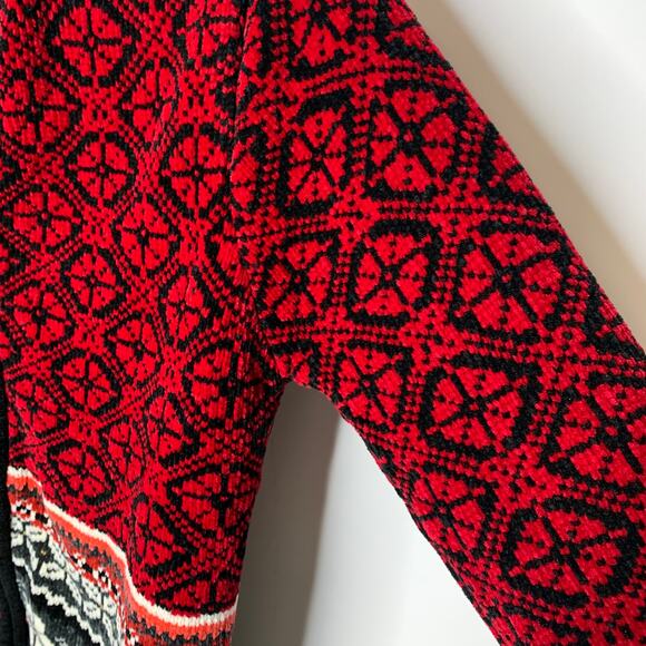 Vintage Chenille Zip Front Sweater Fair Isle Design Sz Medium Red - Picture 3 of 5